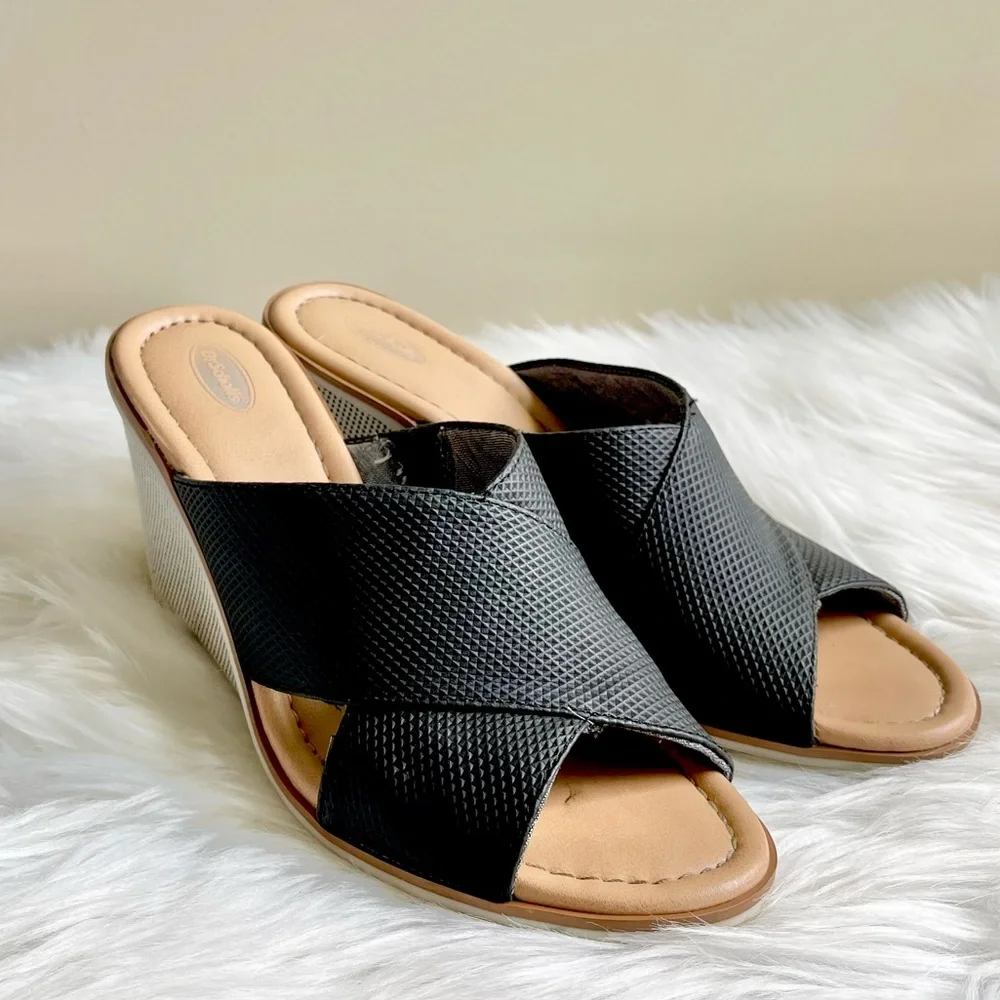 Dr. Schools Black Textured Crossover Sandals
